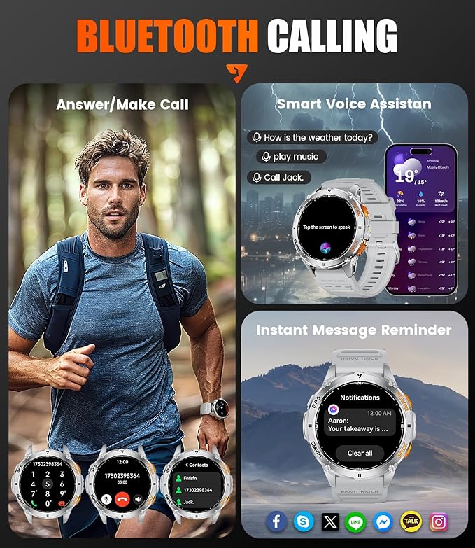 LIGE GPS Smart Watch for Men, 1.43" AMOLED/LED Flashlight/Compass Smartwatch, IP68 Waterproof/Swim Mode/Pedometer/100+ Sports Mode Fitness Tracker, Military Smart Watches for Android iOS Compatible