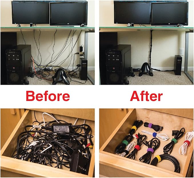 Reusable Cable Ties 1/2" x 8" for Cable Management and Organizing Cords - 30 Pack Bundled with 2 Bonus Cinch Straps (Red)