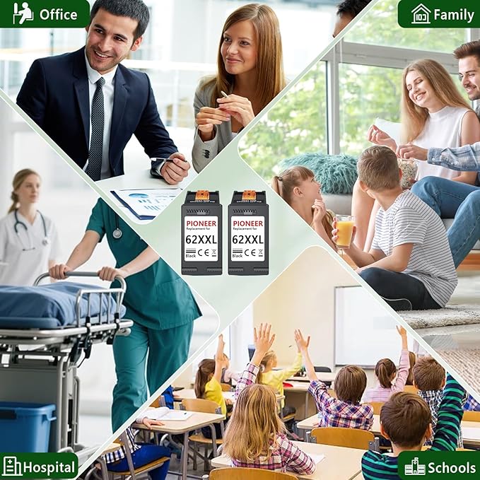 62XXL Ink Cartridges Black Remanufactured for hp 62 Black Ink Cartridge High Yield for Ink 62 XL fit for Envy 5540 7640 5640 5660 7644 7645 7643 OfficeJet 5740 8040 5745 (2Black)