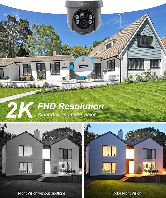 ANRAN Security Camera Wireless Outdoor with 360° View, 2K Solar Outdoor Camera with Smart Siren, Spotlights, Color Night Vision, PIR Human Detection, Pan Tilt Control, 2-Way Talk, IP65, Q1 Grey