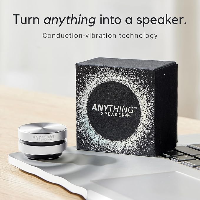 Anything Speaker - Portable Mini Bluetooth - Turn Anything Into A Speaker! Wireless Bone Conduction Induction Vibration Humbird + Gift Box - Nano Travel Sized, 360° Sound (Silver)