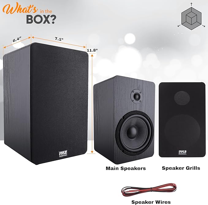 PyleUsa Home Theater Wooden Bookshelf Speakers - Wall-Mountable with 0.75'' Silk Dome Tweeter and Aluminum Voice Coils, Pair, Neat Black Color, Gold Plated 5 Way Binding Post - PSMSP6