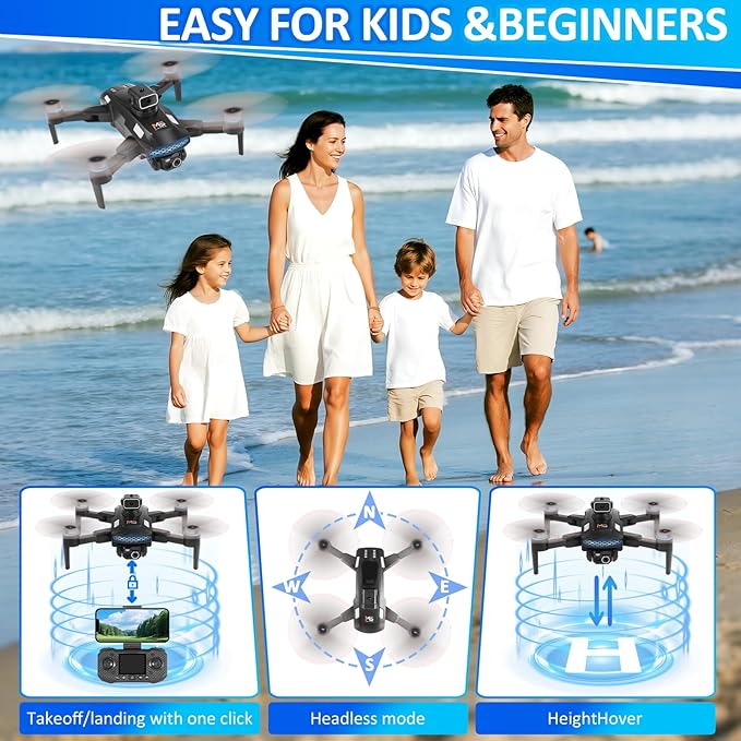 Mini Drone With 4K Dual Cameras, RC Quadcopter with Altitude Hold, Drone With One Key Start, Waypoint Fly, Headless Mode, 3D Flip, 3 Speeds Modes,Foldable RC Quadcopter, Remote Control Drone for Beginners