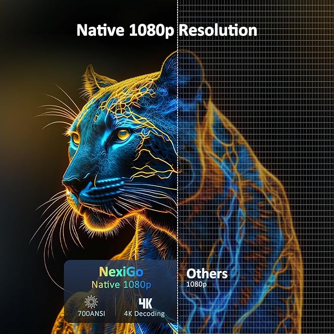 NexiGo PJ40 (Gen 3) Projector with WiFi and Bluetooth, D65 Calibrated, Native 1080P, 4K Supported, Projector for Outdoor Movies, 20W Speakers, Home Theater, Compatible w/TV Stick, iOS, Android