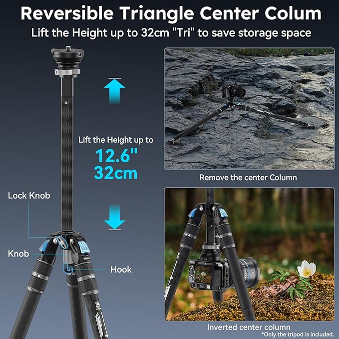 SIRUI SVS60 Carbon Fiber Travel Tripod, 64.6" Compact Camera Tripod, Rapid One-Step Height Adjustment, Modular Design Convertible to Monopod, Max Load 8kg/17.6lbs