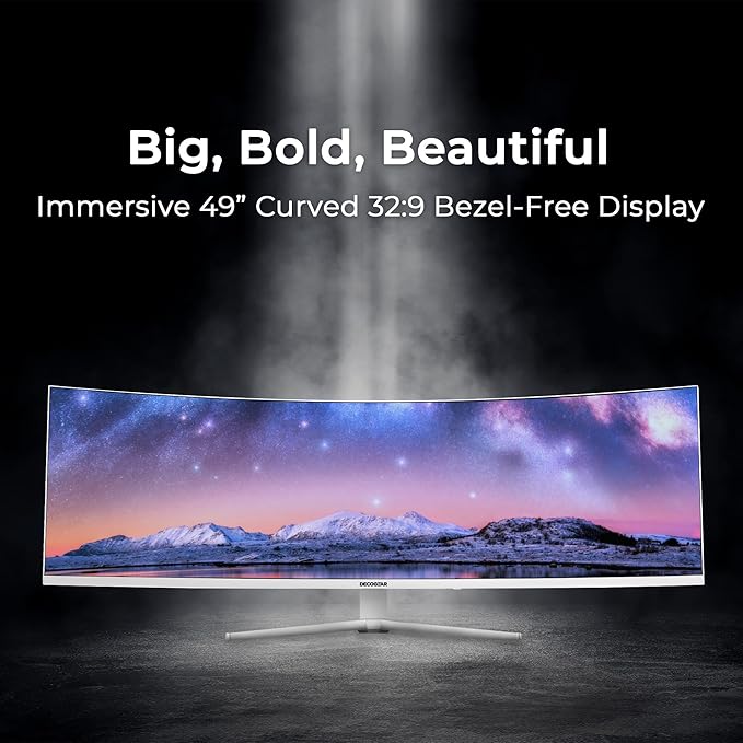 Deco Gear 49" Curved Ultrawide Gaming Monitor | 32:9 | 3840x1080 | 144Hz | 3000:1 | E-LED | 2 HDMI | 2 Display Port - Exclusive White Edition