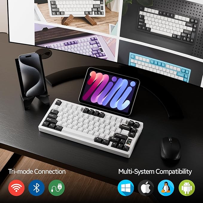 Chilkey ND75 Aluminum 75% Wireless Mechanical Gaming Keyboard with LCD Screen, Quick Assembly, BT/2.4G/USB-C, Hot Swappable Per-Key RGB Custom Keyboard for Windows, MacOS