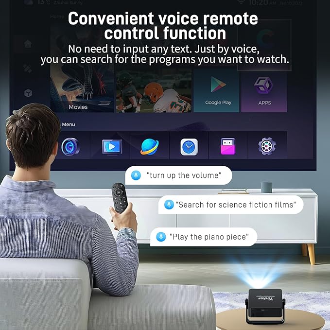 [Auto Keystone & Electric Focus] Yinker Mini Projector with Dual Band WiFi and Bluetooth, Smart Portable Projector with 360° Adjustable Stand, 4K Support for Home Cinema and Outdoor