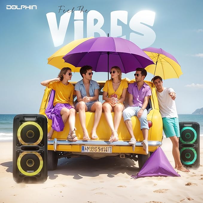 Party Speaker Dolphin Portable Bluetooth Speaker with Sound-Activated, TWS, Powerful X-Bass, Dual 10" Woofers, Long-Lasting Battery