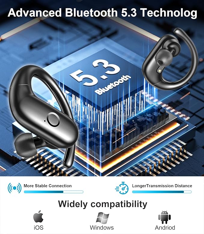 MOZOTER Wireless Earbuds Bluetooth Headphones Sport,Over Ear Buds with Deep Bass Sound,60Hr Playtime Earphones Redesigned Comfort Fit with Earhooks for Running,Meeting,Workout-Black