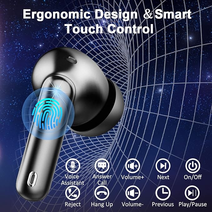 Wireless Earbuds Bluetooth Headphones Noise Cancelling, Bluetooth 5.4 Ear bud with Dynamic Drivers Stereo, 40H Playtime Sports Earphones Wireless Waterproof with LED Power Display for Laptop Pad Phone