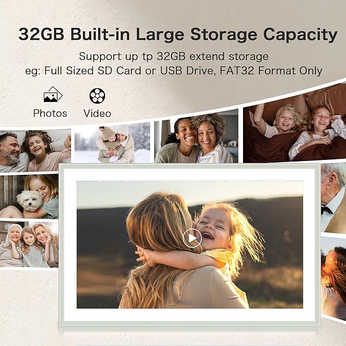 Frameo 15.6 Inch Digital Picture Frame - Large WiFi Electronic Photo Frame with 32GB Storage, 1920x1080 FHD IPS Touch Screen, Wall-Mountable & Tabletop Display, for Women & Mom, Grey