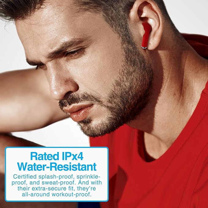 Naztech Xpods PRO Ear Buds - (Red) True Wireless Earbuds Noise Cancelling Earbuds Wireless Bluetooth Earphone for Gym Sound Cancelling in Ear Headphones Fitness Earphones Includes Charging Case