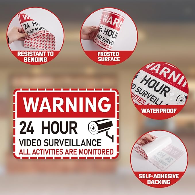 2PCS Video Surveillance Sign/All Activities Are Monitored, Waterproof Durable Security Camera Sign Sticker, Warning Signs for Home, Business, Property