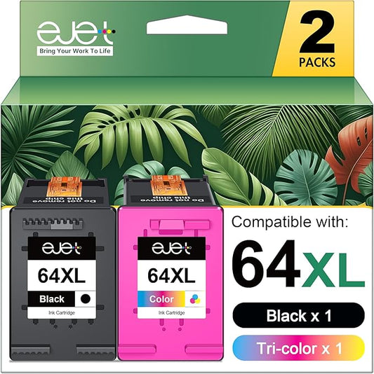 64XL Black and Color Ink Cartridge for HP Ink 64 64XL Ink Cartridge Combo Pack for Envy Photo 7855 7858 7800 7155 7120 Inspire 7255e 7900e 7950e 7955e 7958e Tango Series Printer (1 Black, 1 Color)