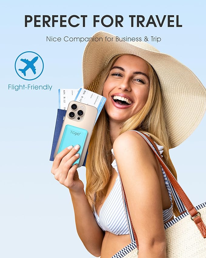 TG90° 5000mAh Slim Portable Charger,Ultra Compact Portable Charger with Built-in AC Wall Plug & USB-C Fast Charging,Pocket Size Travel Charger Compatible with iPhone 17 16 15 14 Samsung S22 S21 iPad