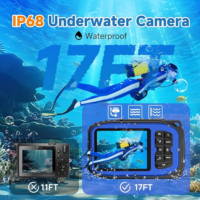 Underwater Floating Digital Camera – 48MP HD Bare-Body Waterproof Camera, No Case Needed for Underwater Fun & Childhood Memories (Blue)
