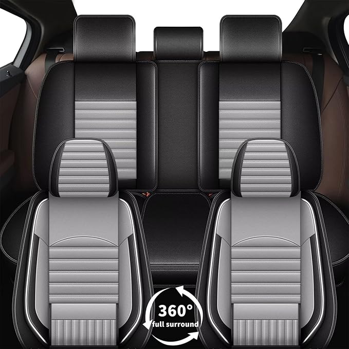 TTX LIGHTING Car Seat Covers Fit for 2009-2026 Kia Sportage Seat Covers Full Set 5 Seats Waterproof Faux Leather Car Seat Cushion Protector Compatible Airbag (Gray&White)