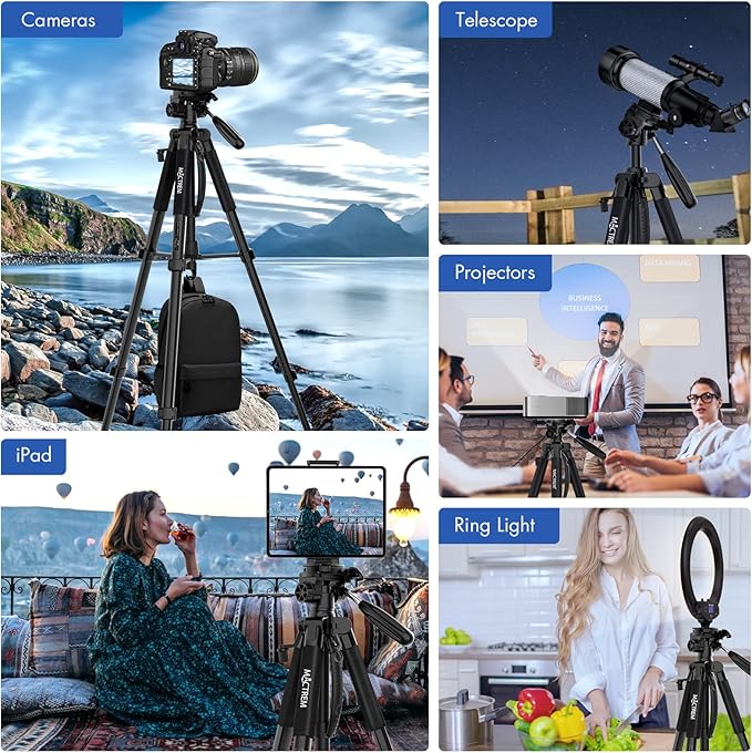 MACTREM 75 Inch Camera Tripod for Sony Canon Nikon, Lightweight Travel Video Aluminum Tripod Stand with Cell Phone Mount for iPad Phone