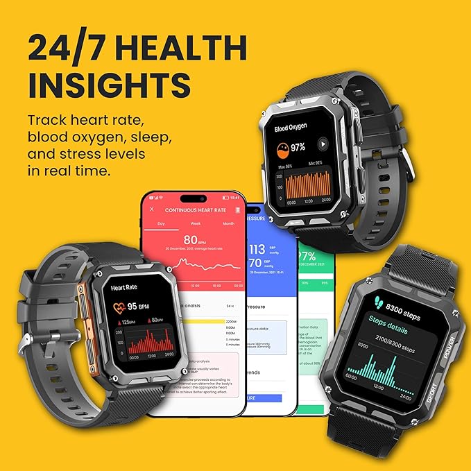 Rugged Smart Watch for Men, Original Smartwatch, Waterproof Digital Watch for The Toughest Jobs, with Fitness Trackers, Heart Rate Monitor, IP68, Pedometer, Workout Modes and More
