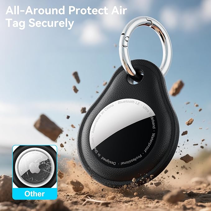 4Pack for Airtag Keychain Holder for Apple Airtag - Anti-Scratch & Durable (PC + Silicone) for Air Tags Case for Pets, Kids, Luggage for Air tag Accessories & Item Finder(2Black/2Blue)