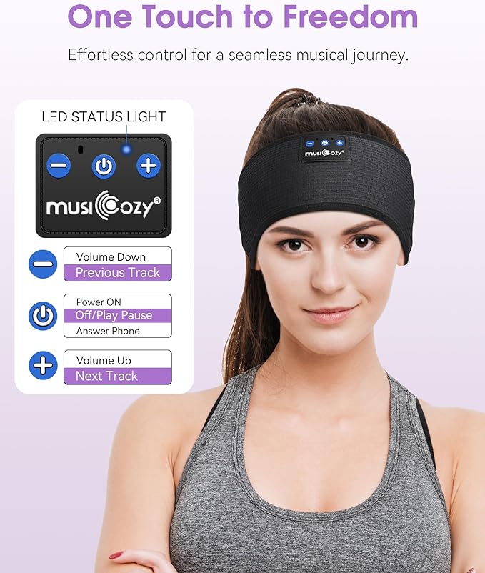 MUSICOZY Sleep Headphones Wireless, Bluetooth 5.4 Headband Sports Sleeping Headphones Eye Mask Earbuds Breathable Music Headband Perfect for Workout Running Travel Yoga