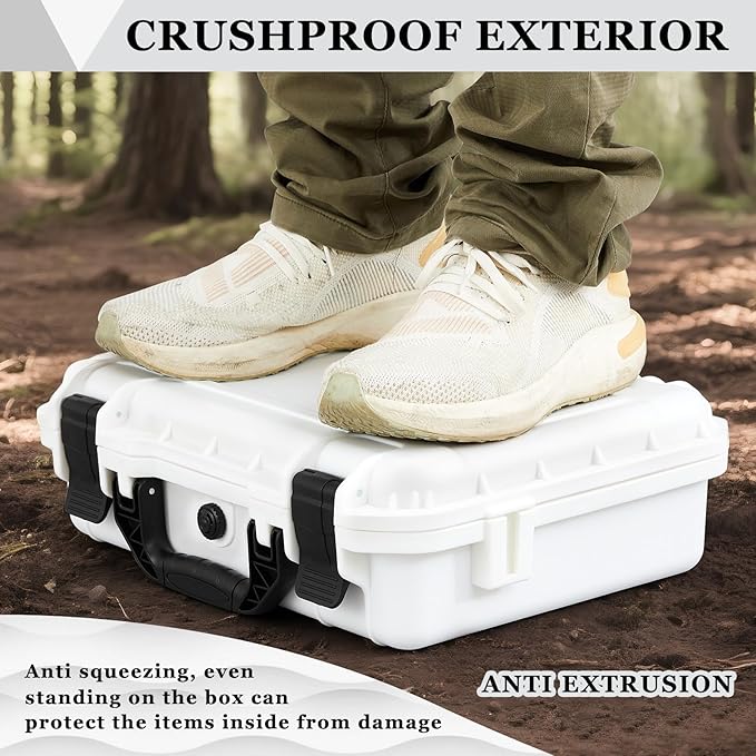 16.3 x 12.4 x 6.5 Inch Waterproof Hard Case with DIY Customizable Foam Insert Portable Protective Case with Knife for Camera Drones Equipments Tools Test Instruments (White)