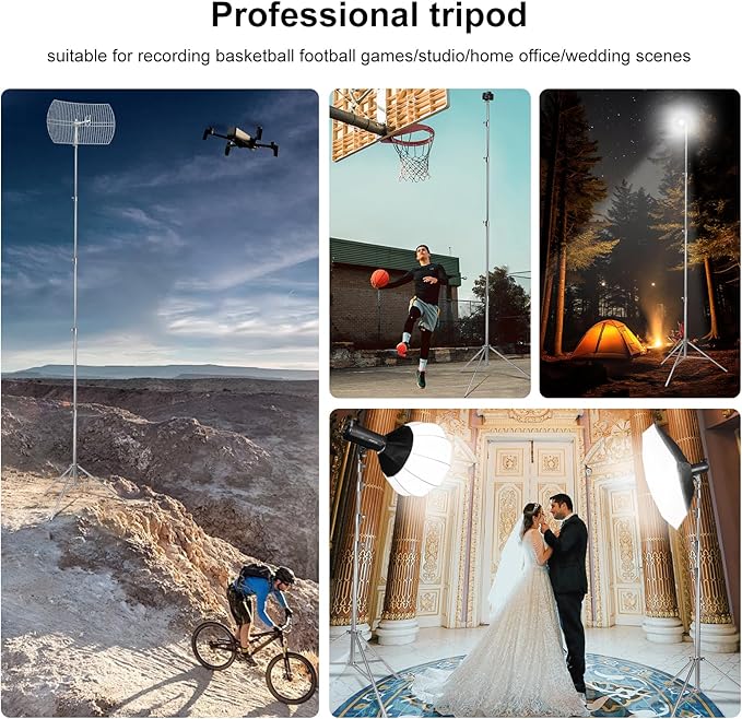 Camera Tripod - 24ft Tall Heavy Duty Professional Stainless Steel Telescoping Tripod with Spring Loaded Design, 1/4" and 3/8" Universal Screw for Action Cameras/Outdoor Shooting/Hunting