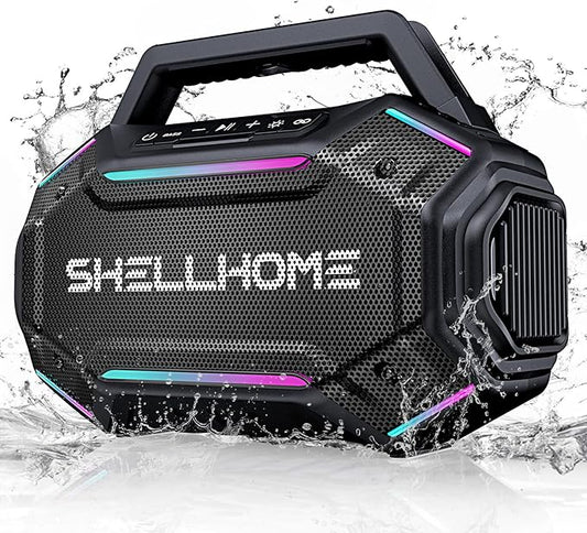 Bluetooth Outdoor Speakers, 80W(Peak) Loud Wireless Speaker, 30H Playtime, RGB Lights, BassUp 2.0, IPX6 Waterproof, TWS, Bluetooth 6.0, Portable Boombox for Party, Pool, Beach, Black