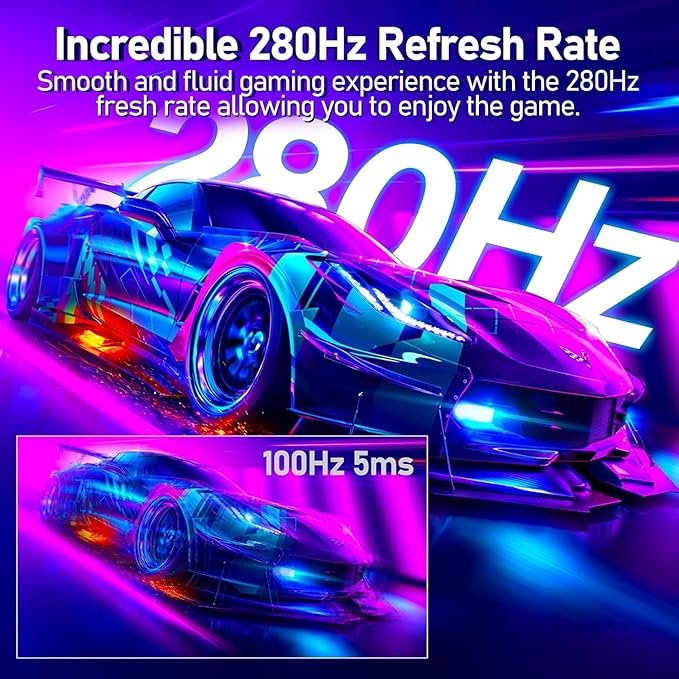 ZZA Curved Monitor,27 inch 280Hz Gaming Monitor,Full HD 1080P Computer Monitor,Eye-Care Display with HDMI,DP,FreeSync,Wall Mountable for Office and Home