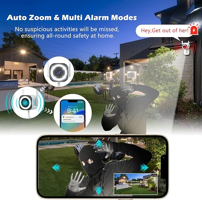 5G Outdoor/Indoor Cameras for Home Security, 3MP Baby Monitor Camera for Pet/Babies/Room/Cat/Dog/Nanny/Elder, IP66 Waterproof, 3 Night Vision, Alarm Siren, SD/Cloud