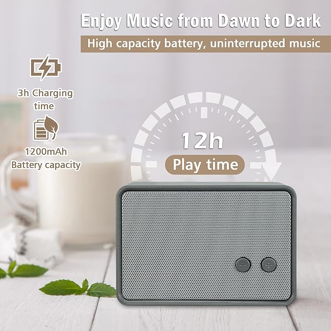 K-Cube-GY Bluetooth Speaker, 5W HD Sound, Bluetooth V5.0, 12H Playtime, Retro Classic, Portable, Gary