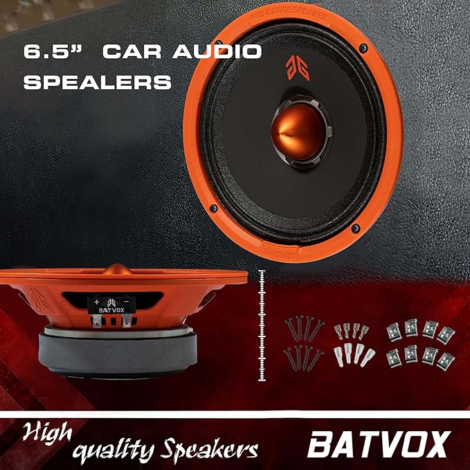 MX65E1 Midrange Loudspeaker 6.5" Orange Bullet, 400W Max, 6 Ohms, Premium Quality Audio Door Speakers for Car or Truck Stereo Sound System, Orange (2 Speaker)