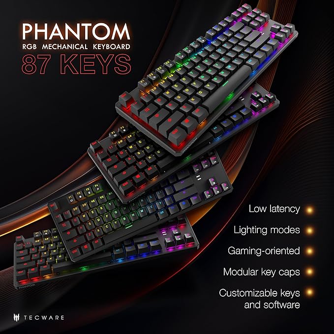 TECWARE Phantom 87 Key Mechanical Keyboard, RGB led, Typewriter Sound, Outemu Blue Switch