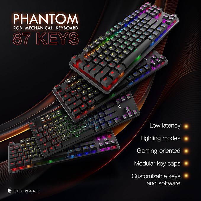 TECWARE Phantom 87 Key Mechanical Keyboard, RGB led, Outemu RED Switch