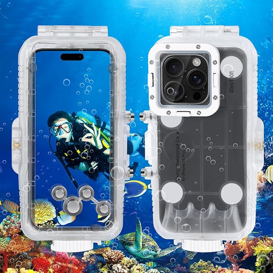 Waterproof Smartphone Case for iPhone 16 Pro Diving Case, Snorkeling Photography Cellphone Cover 130FT/40M Operated Underwater Photo Video Housing