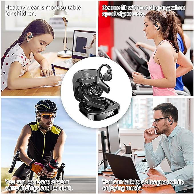 BANIGIPA Open Ear True Wireless Earbuds, Bluetooth 5.3 Headphones w/Immersive Premium Sound, IP54 Waterproof Open-Ear Earbud w/DSP Noise Cancelling Mic for Sports Long-Lasting Comfort, 50H Playtime