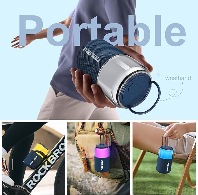 Passau Portable Bluetooth Speaker Wireless with Lights, 15W Loud Stereo Clear Sound, All Day Playtime, BT 5.4, TWS Paring, for Home Outdoor Party Beach (Blue)