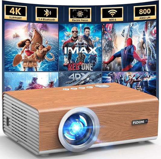 [Electric Focus/4K Support] Projector with WiFi 6 and Bluetooth 5.4, Highlight Native 1080P Outdoor Movie Projector, FUDONI Home Theater Auto 6D Keystone & Max 300"Screen, for iOS/Android/TV Stick