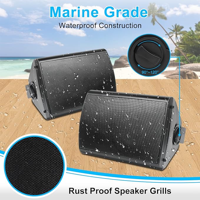Herdio 6.5 Inches Outdoor Bluetooth Speakers Waterproof with Powerful Bass,Wall Mount Speakers Wired Weather Resistant for Patio Home Deck Porch Backyard 400 Watts(Black)