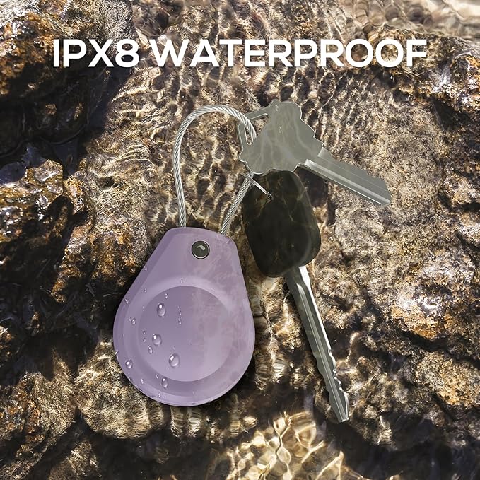 Waterproof AirTag Holder - (4 Pack) Air tag Lock Keychain with Wire Cable Compatible with Apple AirTags, Ultra Durable Anti-Lost Protective Case for Luggage, Key, Backpack,Black/Violet