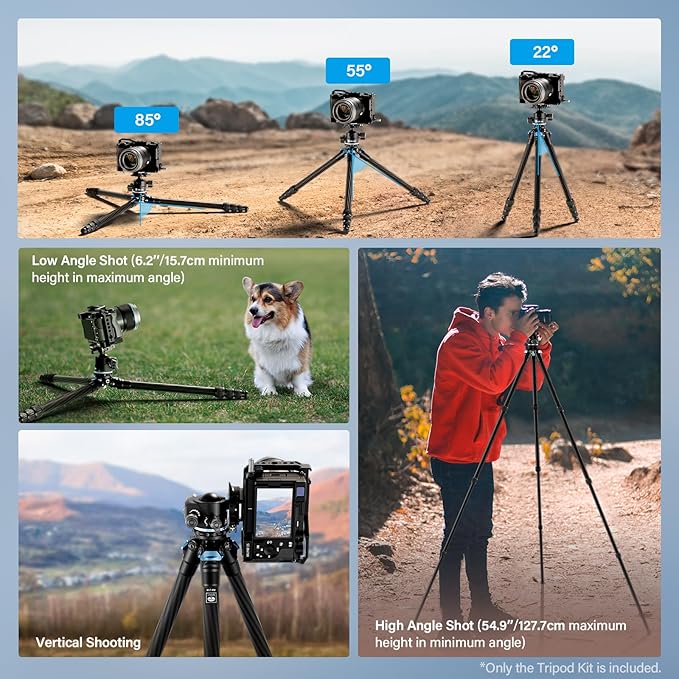 SIRUI 50.2" Carbon Fiber Travel Tripod, Compact Professional Camera Trippod with Low Profile Ball Head, Quick Release System, Load Up to 26.5lbs/12kg, AM-254+KS-20