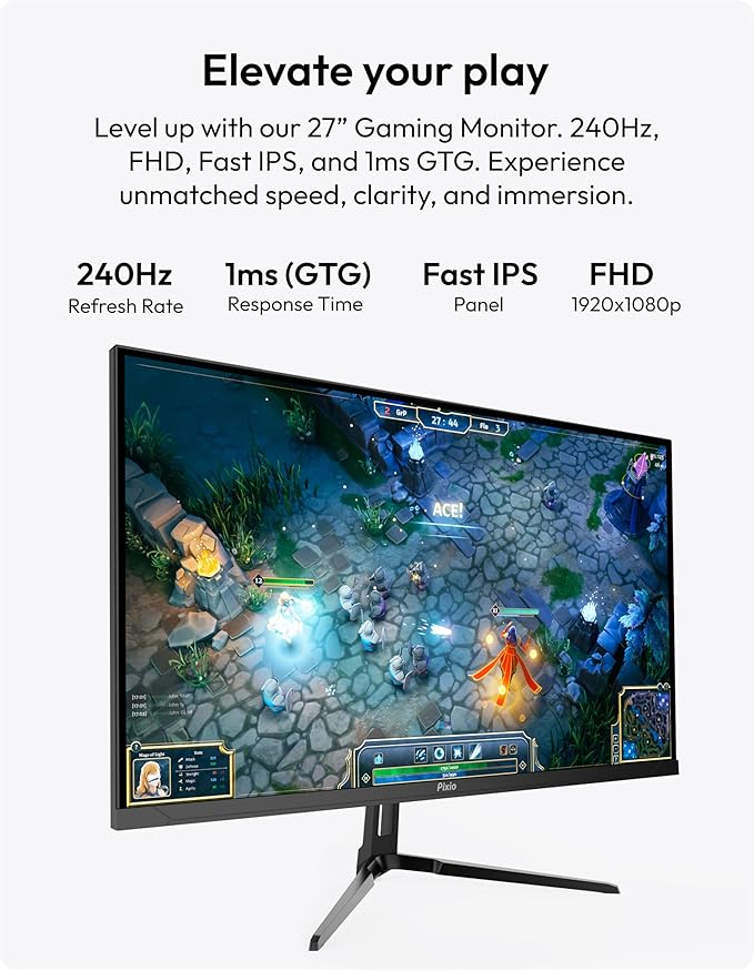 Pixio PX279 Wave 27 inch 240Hz Refresh Rate FHD 1080p Resolution Fast IPS Panel 1ms GTG Resonse Time Gaming Monitor with Adaptive Sync