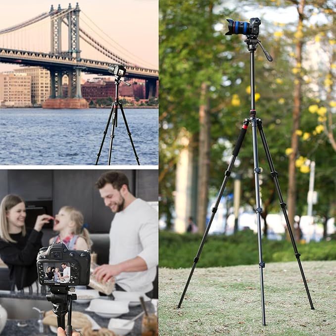 Camera Tripod, 70" Video Tripod with Fluid Head, Aluminum Heavy Duty Tripod with Carry Bag, Professional Camera Tripods & Monopods, Compatible with Canon, Sony, DSLR, Camcorder (TM70-FB1)
