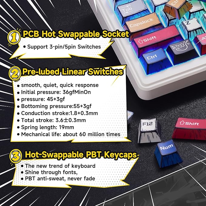 x Aula F99 Pro Mechanical Keyboard, Wireless Gaming Keyboards RGB Backlit Hot Swappable Custom Creamy Bluetooth Computer Keyboard, Tri-Mode BT5.0/2.4GHz/USB-C, Pre-lubed Switches PBT Keycaps