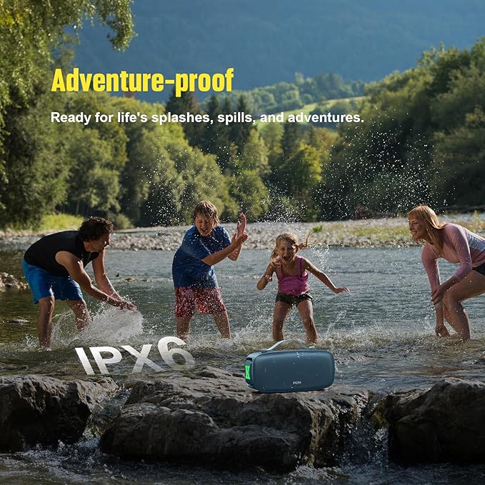 DOSS Extreme Boom Pro D300 Bluetooth Speaker, 80W Immersive Stereo Sound, 3-Mode Pro EQ, 20H Playtime, Beat-Driven Lights, IPX6 Waterproof for Camping, Beach, Backyard and Home Parties-Blue