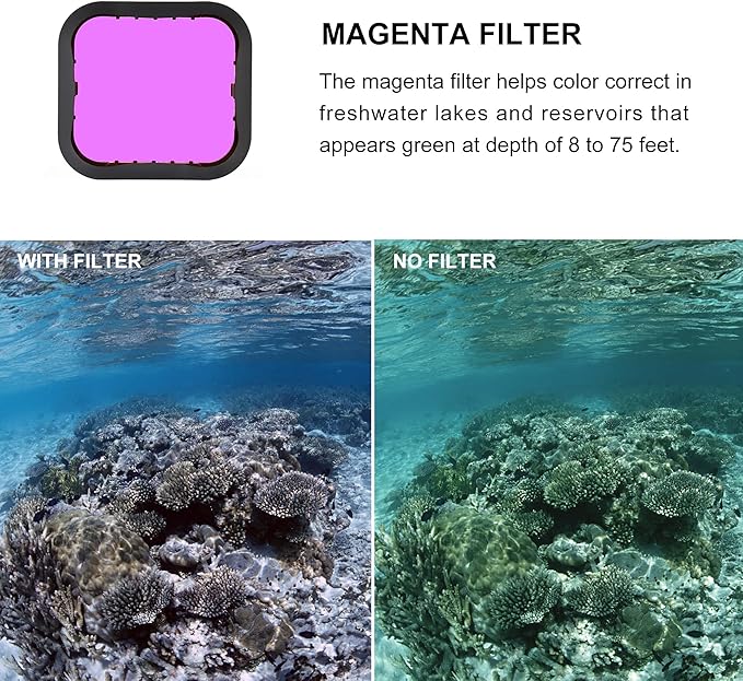 4 Pack Underwater Dive Filters for GoPro Hero 5 6 7 Black Hero 2018 Super Suit Waterproof Housing Case in Red, Light Red, Magenta, and 5X Close-up Filters for Underwater Color Correction