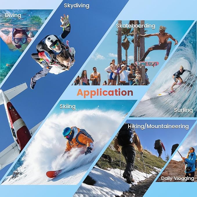 4K 60FPS 48MP WiFi Action Camera with Touch Screen, 50FT Underwater Waterproof Camera, No Case Needed, EIS Motorcycle Camera, 8X Zoom, 64GB Card, Remote Control, Batteries & Mounting Kits