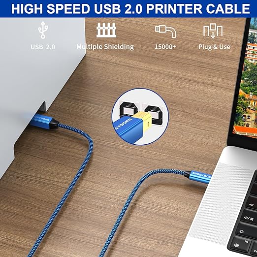 USB C to B Printer Cable 3ft, High Speed Printer Cord Compatible with Printers,Scanners,Faxs,Midi Keyboards,Audio Recordings (Blue)