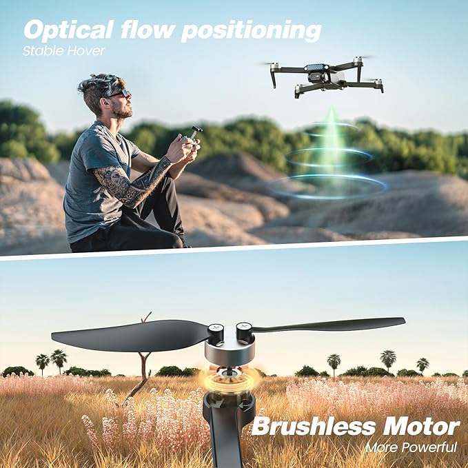 DEERC Drone with Camera 1080P, D20S FPV Mini Drones for Kids Adults Beginner; Foldable RC Quadcopter with Brushless Motor, 2 Batteries, Altitude Hold, Optical Flow, 3D Flips, Toy Gifts for Boys Girls